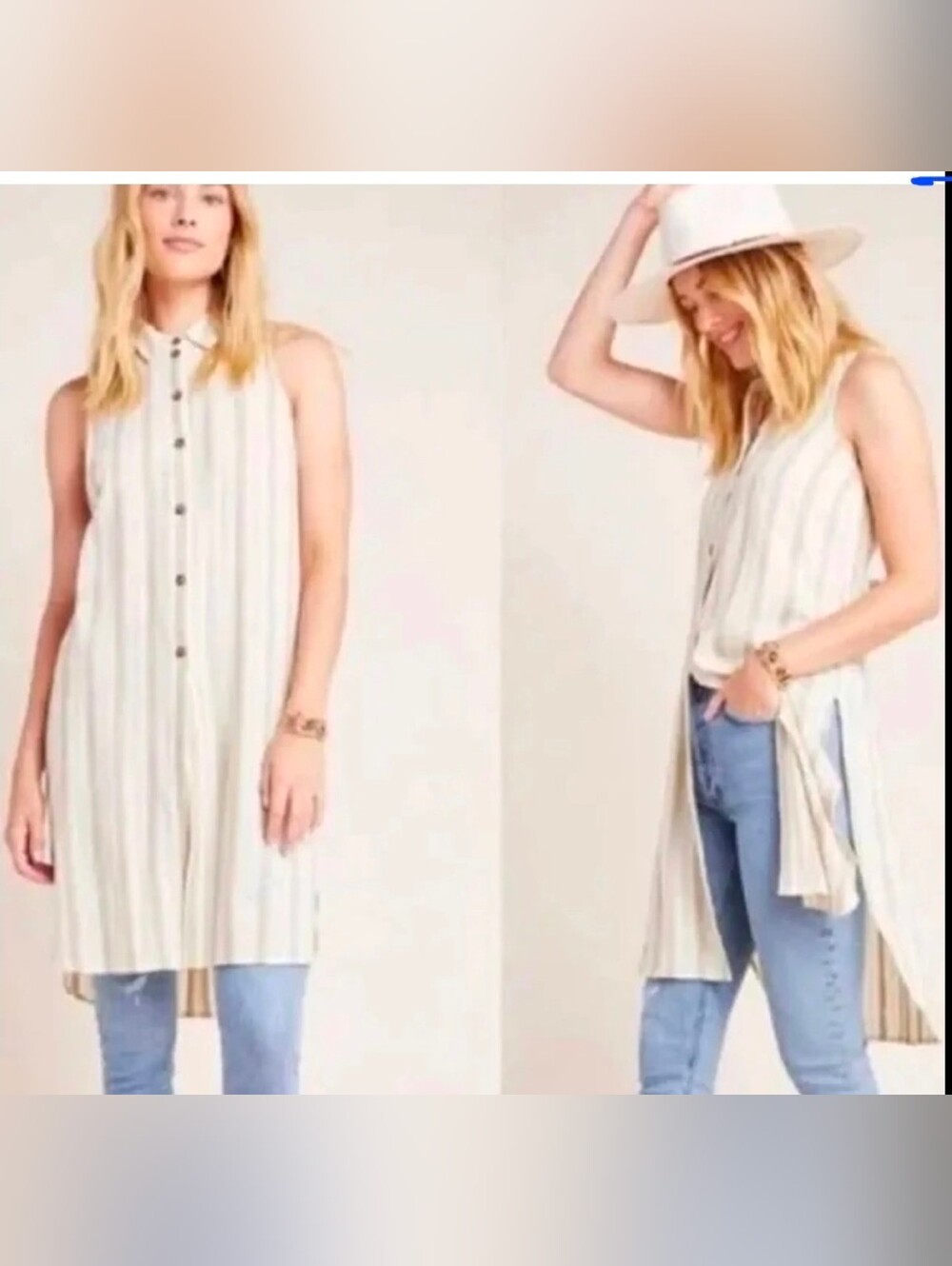 Anthropologie Delphine Textured Tunic striped beige And Tan Xs